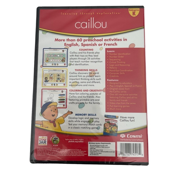 CAILLOU Kindergarten More Than 60 Activities PC CD-ROM Software NEW - Picture 2 of 2